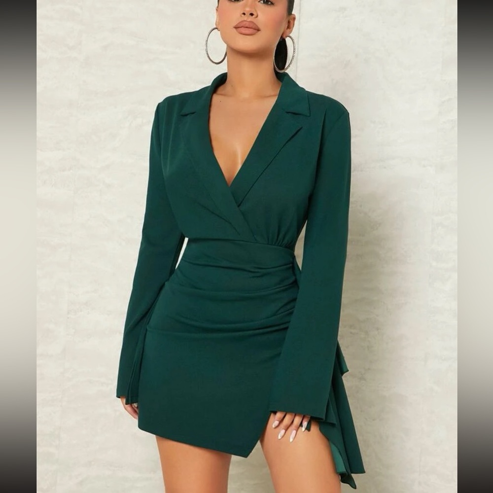 Lapel collar wrap hem dress